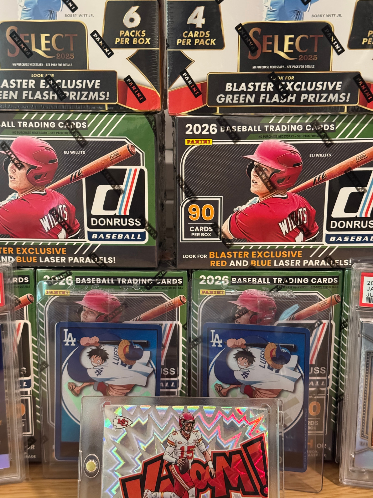 Sealed baseball card boxes stacked
